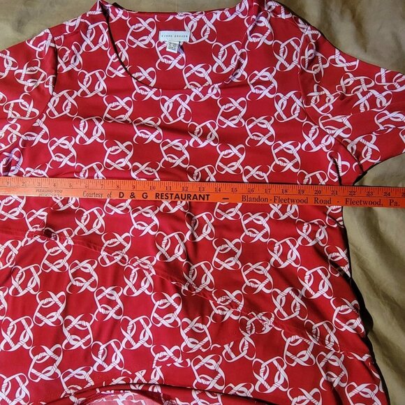 Susan Graver Womens 1X Red White Blouse Top Chainlink Layered 3/4 Sleeve Stretch - Picture 15 of 15